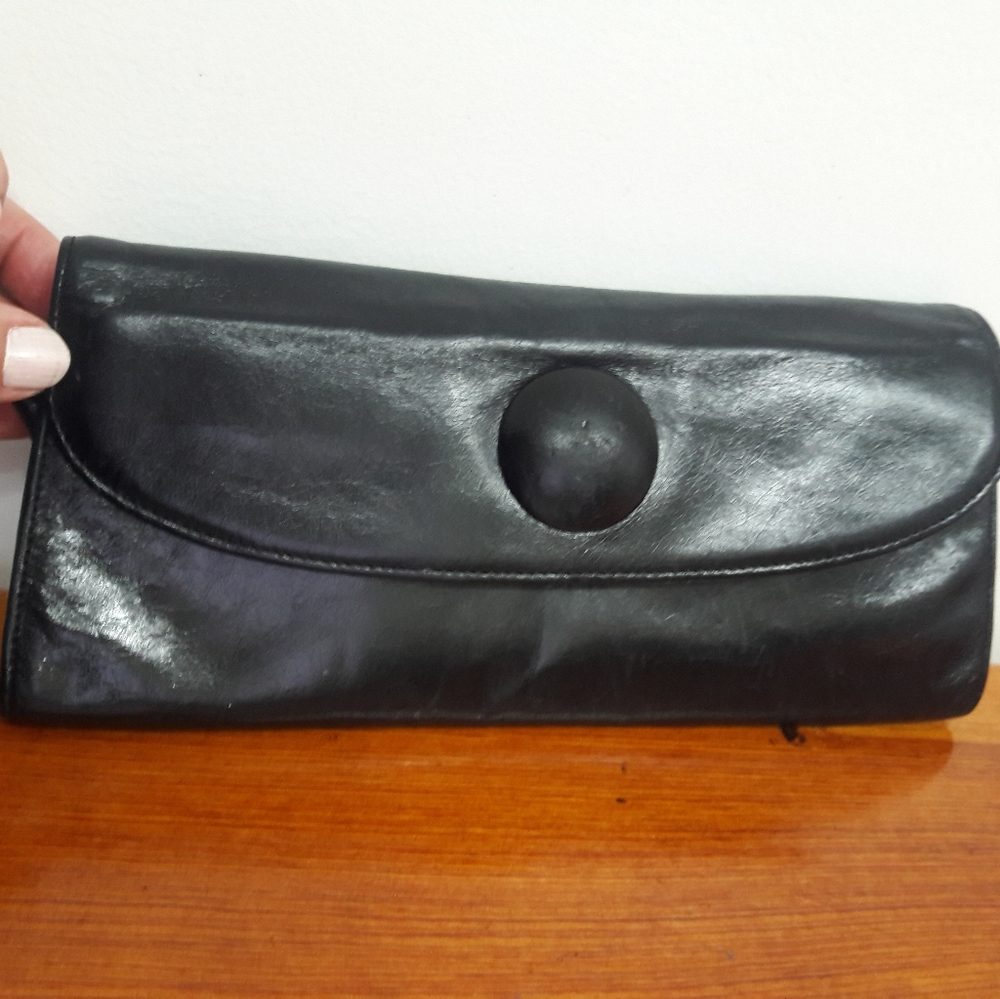 HOBO INTERNATIONAL WALLET BLACK VINTAGE WOMEN'S 11"×4"